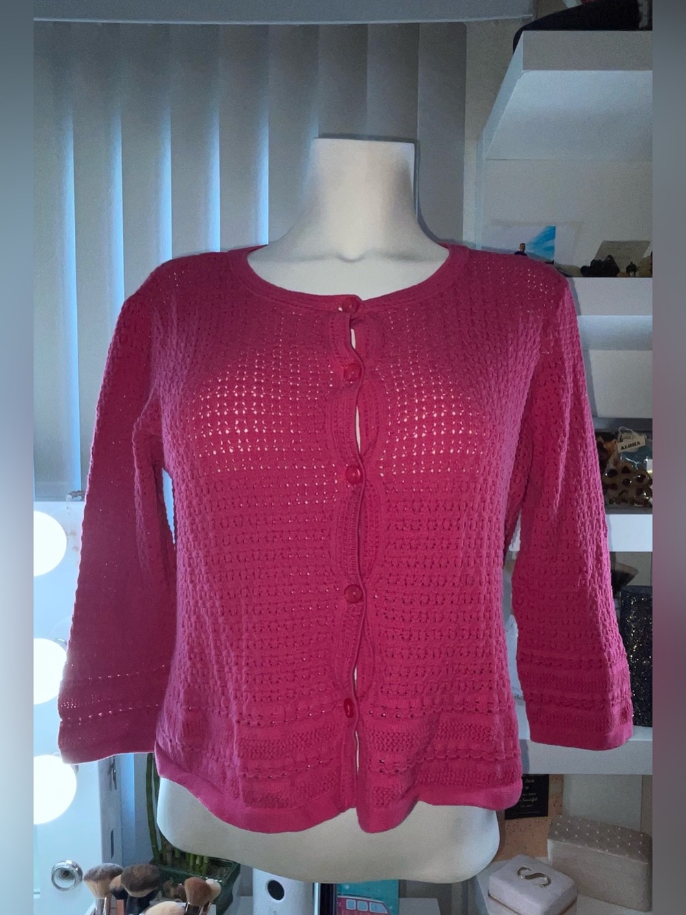 Appleseed's Bright Pink Openwork Button Cardigan